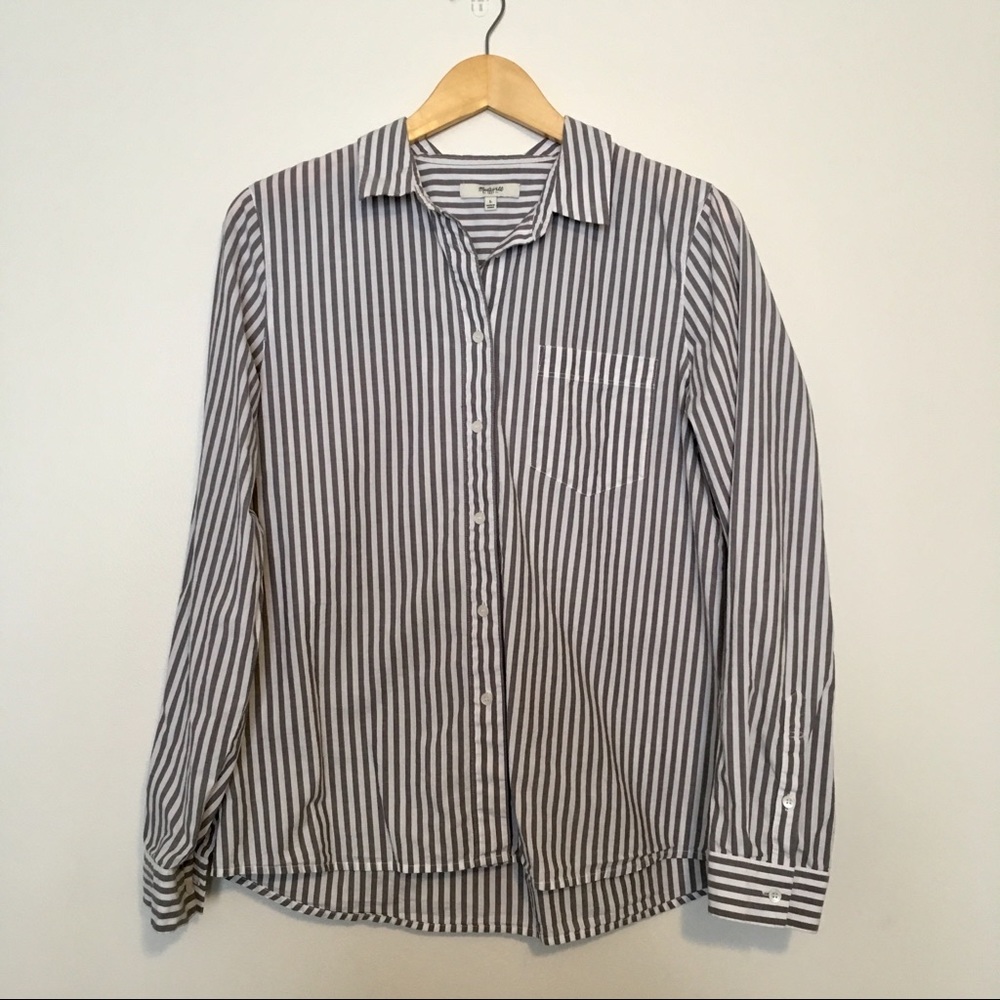 Madewell Grey and White Stripe Button Down